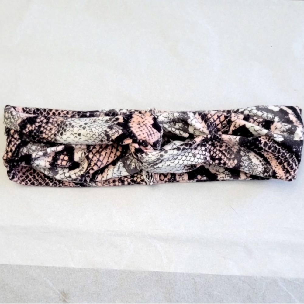 Handmade women’s criss cross knit fabric headband in snakeskin pattern